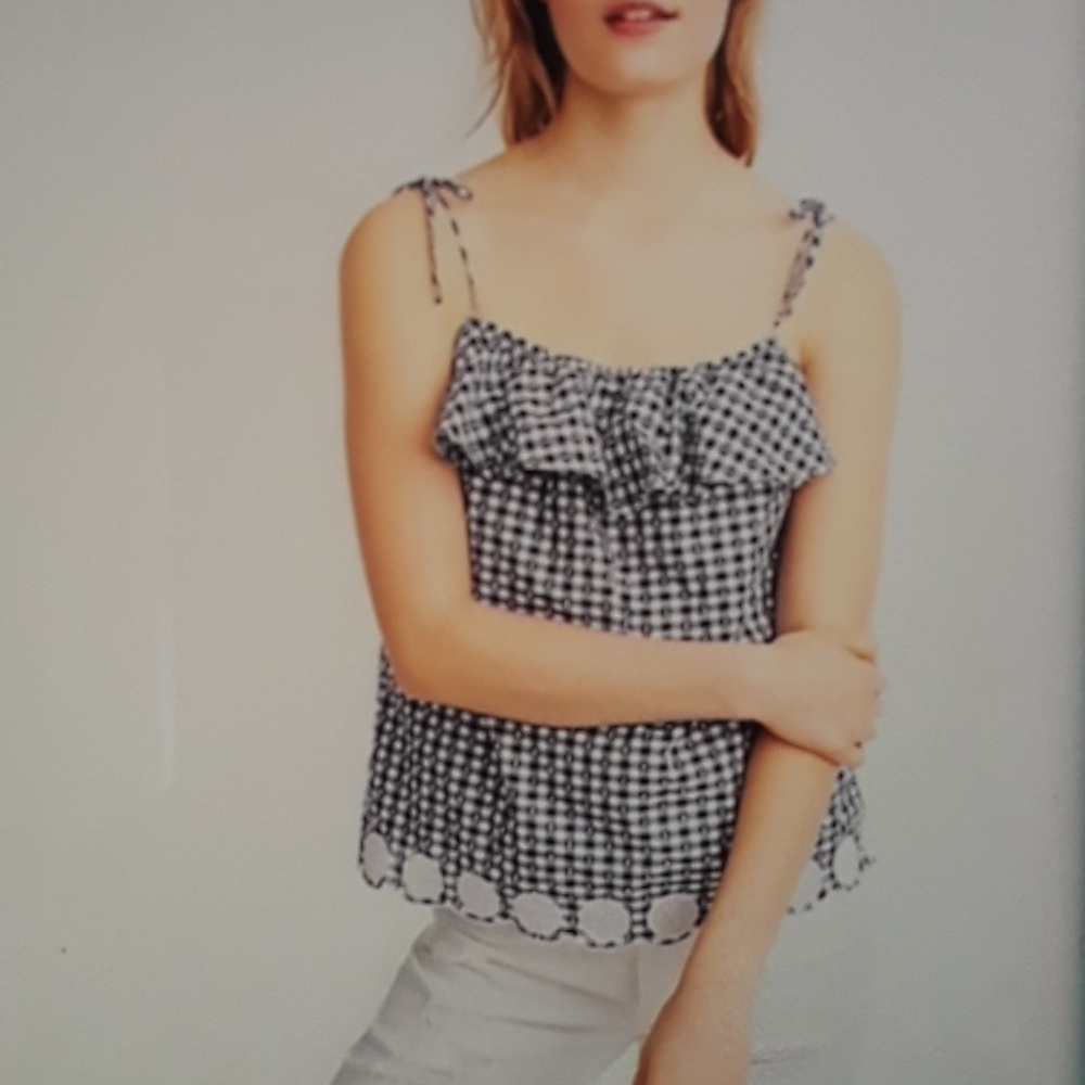 New J. Crew Blue Gingham Eyelet Trim Tank Top Sz 6